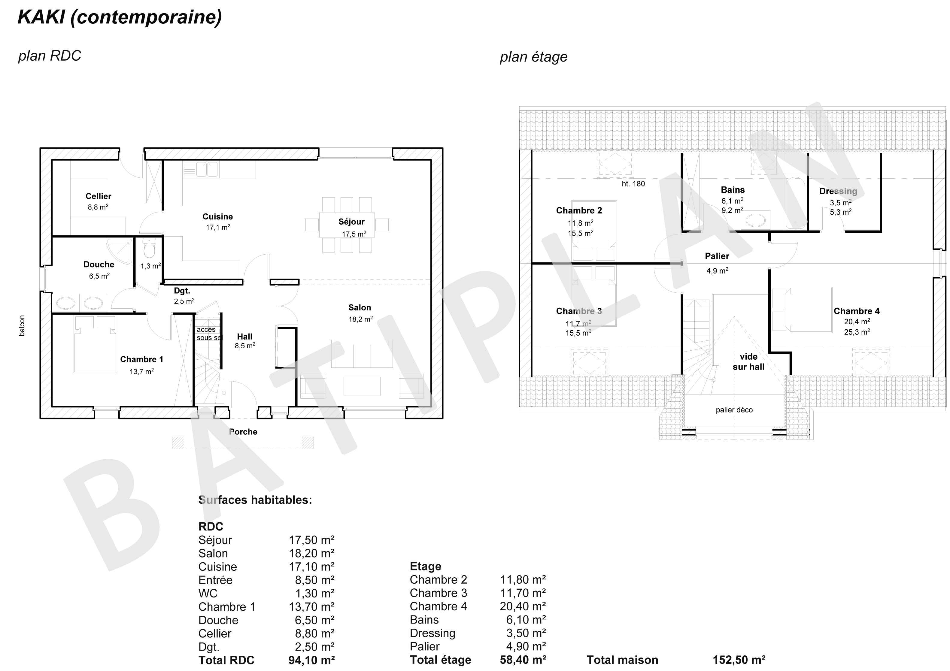 Plan de maison kaki contemporaine
