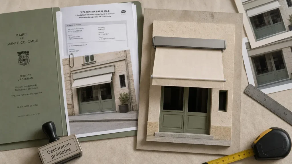 Déclaration préalable store banne : formulaire mairie et façade