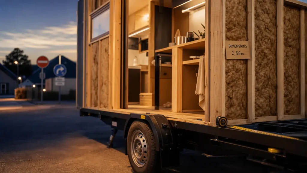 Dimension tiny house 2,55 m, largeur mesurée sur remorque