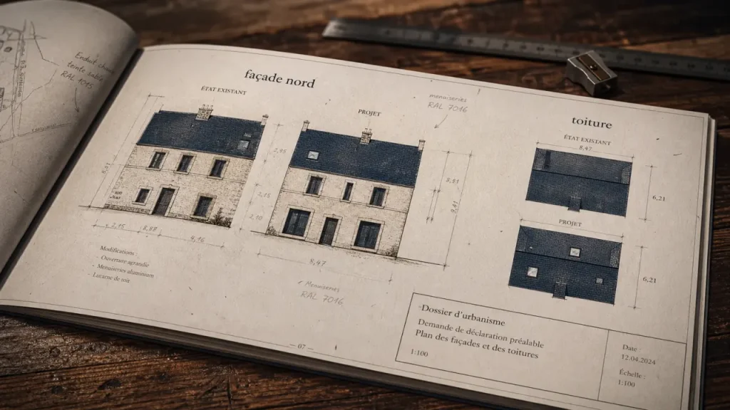 Plan des façades et des toitures sur dossier d’urbanisme