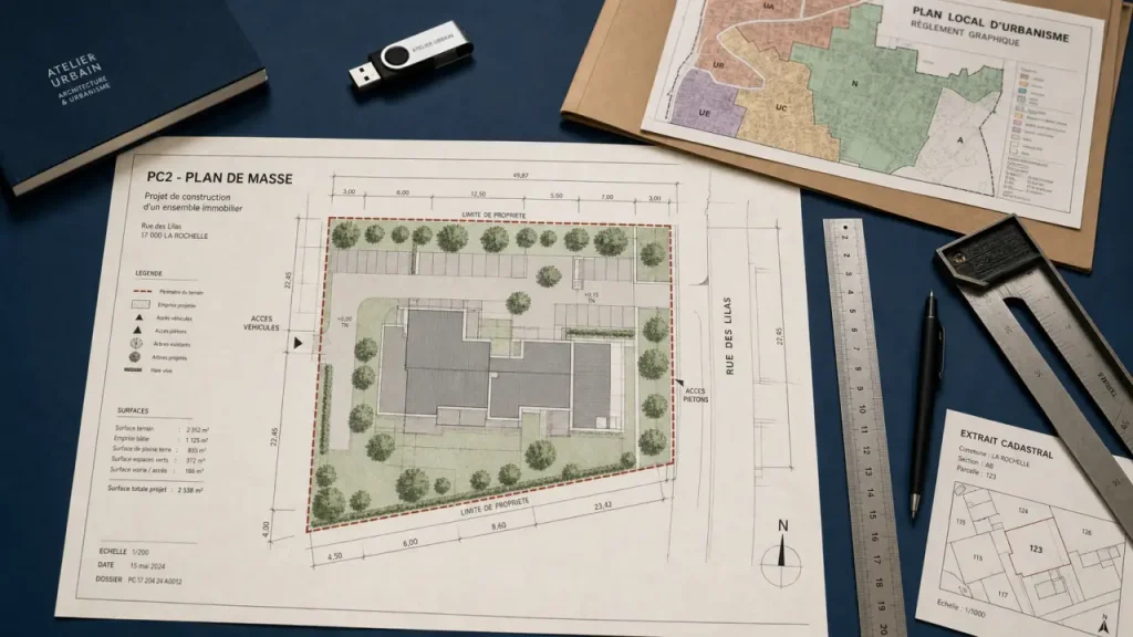 Plan masse limites raccordements cotes à vérifier mairie