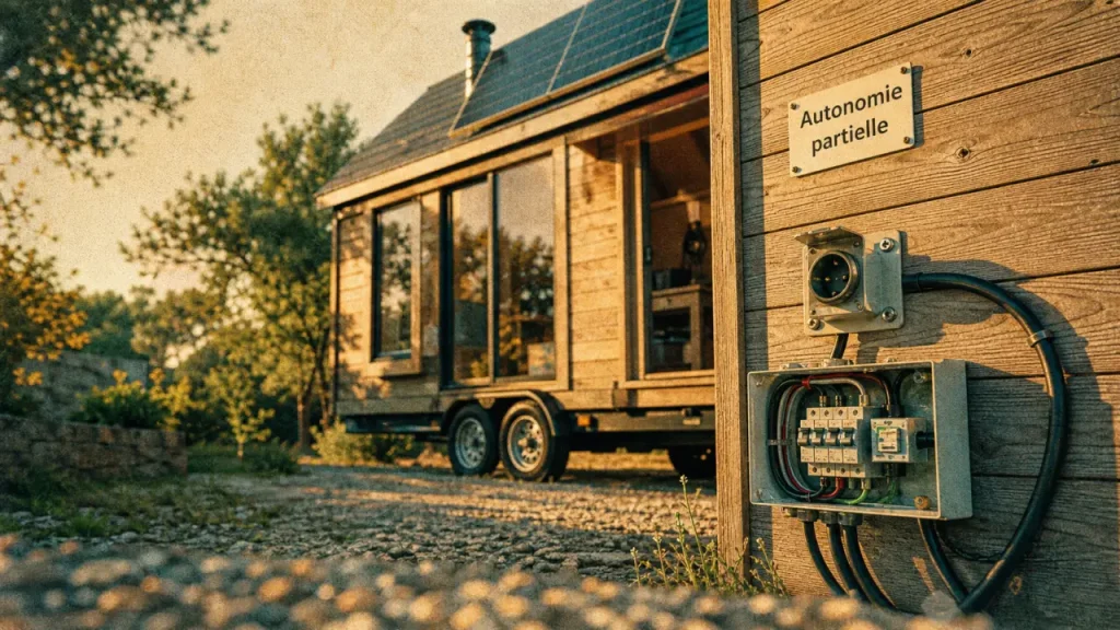 Tiny house autonome : panneau solaire sur toit, câblage et tableau électrique