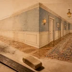 Dessin perspective intérieure : ligne d’horizon et points de fuite dans un couloir