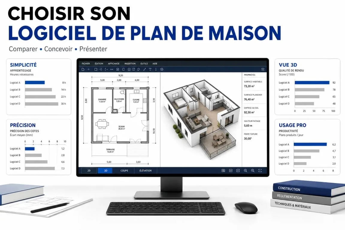 Logiciel de plan de maison : comparatif visuel entre plan 2D, vue 3D et usage professionnel