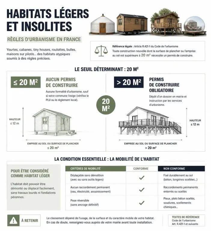 Infographie des règles d'urbanisme pour une habitation insolite sans permis de construire