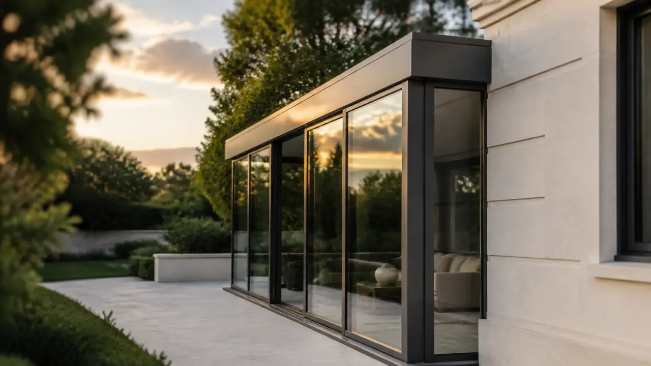 Extension maison acier : structure légère vitrée, menuiseries métalliques
