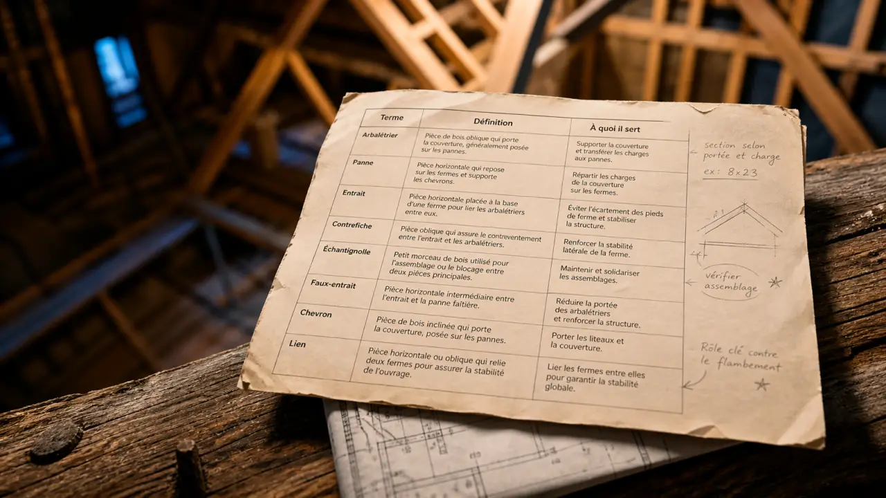 Lexique charpente bois PDF : tableau termes et définitions pour lire un plan