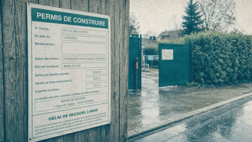 Panneau de permis de construire : 80 cm, mentions obligatoires et preuve d’affichage