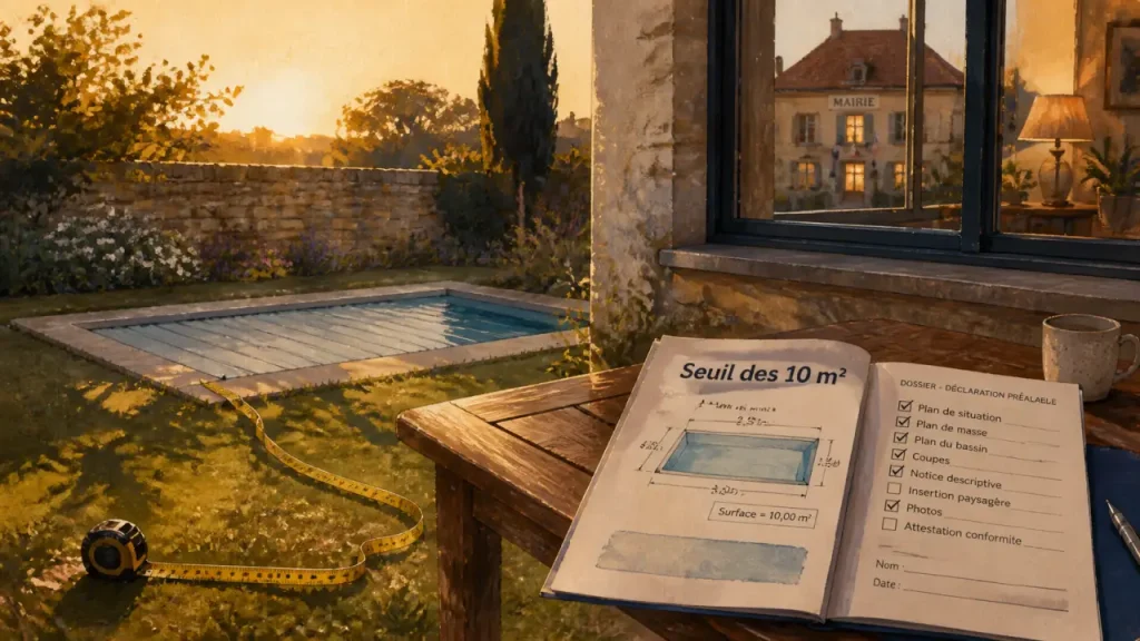 Piscine sans permis de construire : les seuils de 10 m², 3 mois et les pièges du PLU