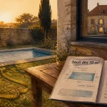Piscine sans permis de construire : seuil des 10 m², ruban de mesure et croquis