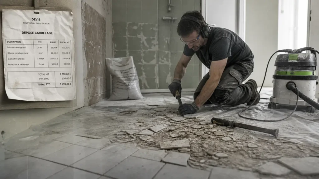 Prix d’une dépose de carrelage : sol, mur, gravats et ragréage à prévoir