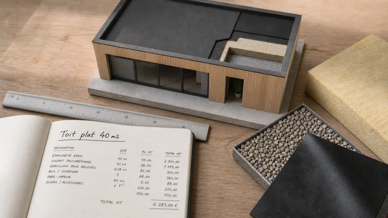 Prix extension maison 40m2 toit plat : maquette structure et étanchéité