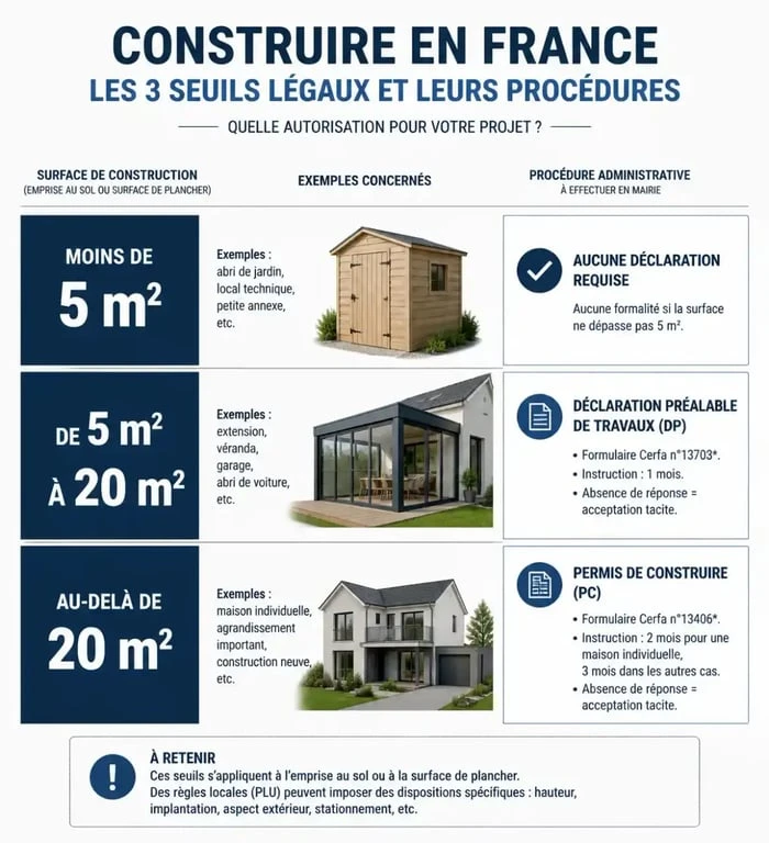 Infographie des seuils de surface pour un chalet sans permis de construire 40m2