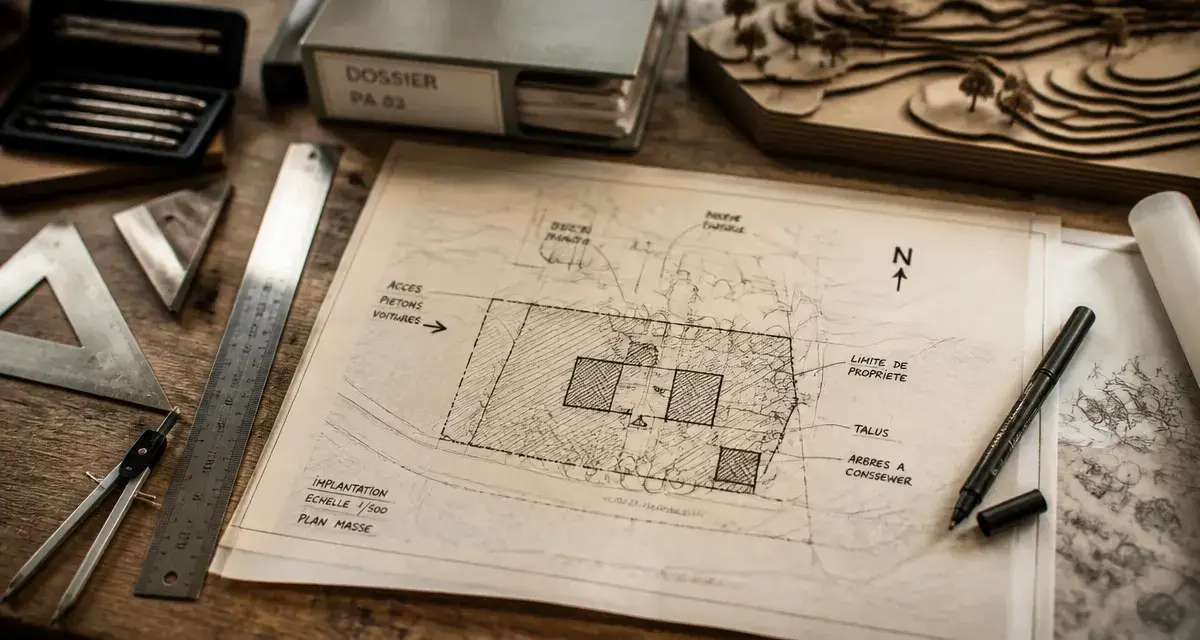 Exemple de plan de masse : bureau d’architecte, règles de conformité et plan annoté