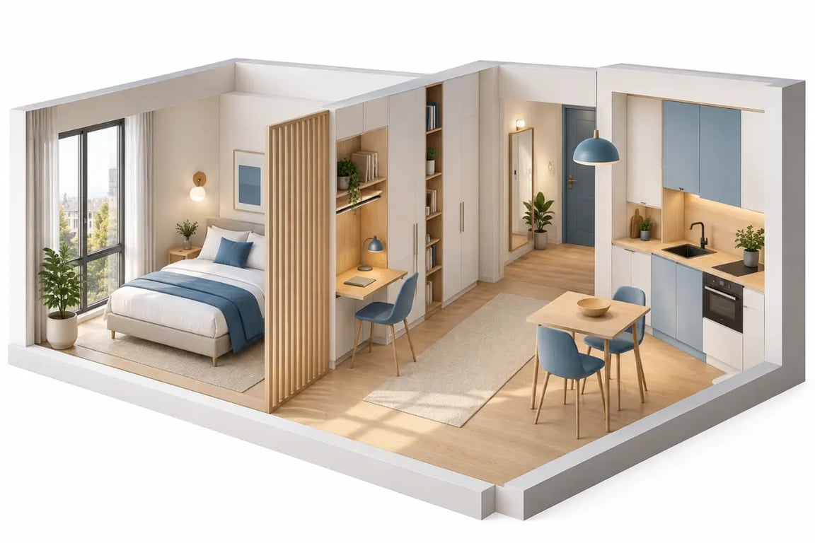 Comment aménager un studio avant sa mise en location avec coin nuit, rangements verticaux et circulation fluide
