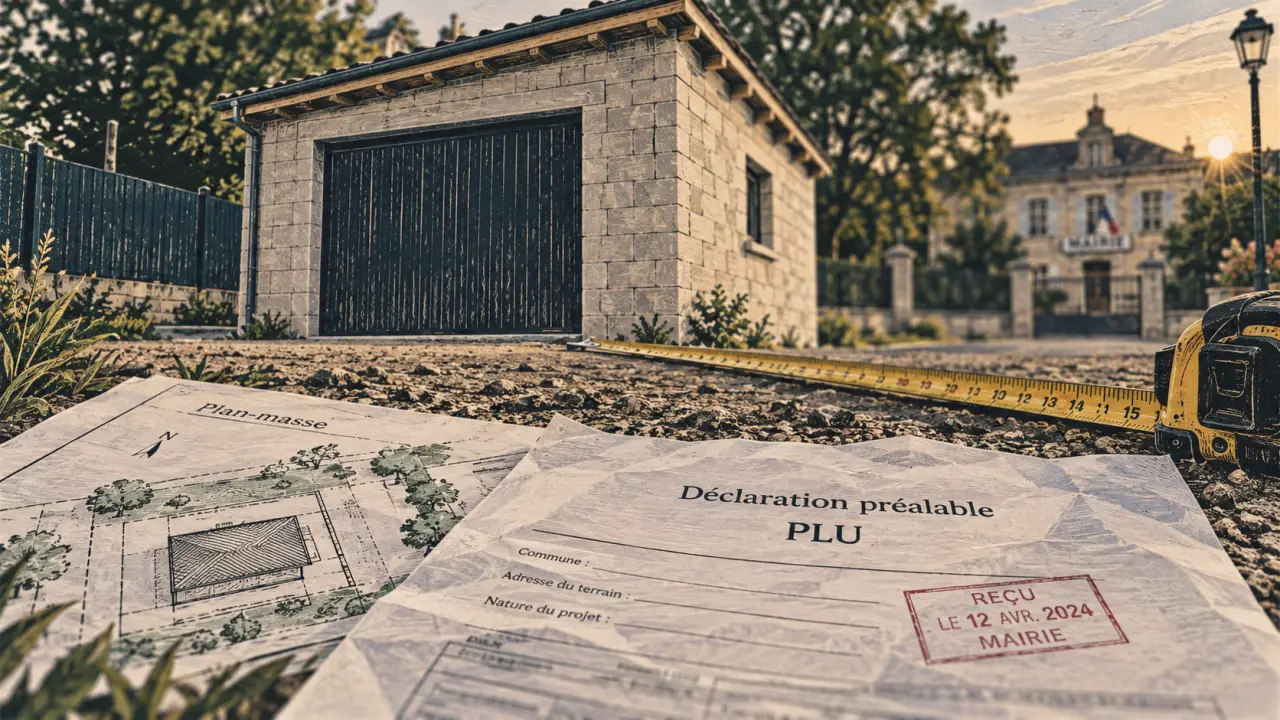 Garage 40m2 sans permis de construire : PLU décide, déclaration préalable.