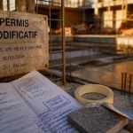 Panneau « Permis modificatif » pour modification permis de construire en cours de construction sur chantier