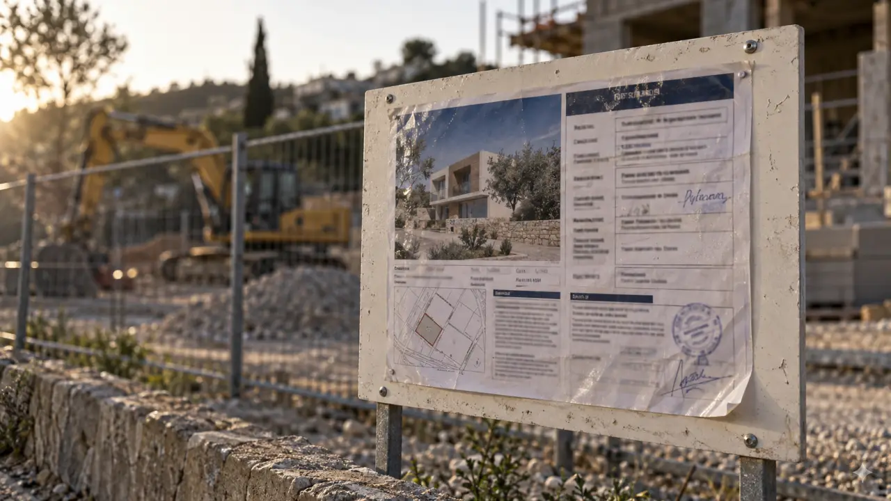 Panneau permis de construire avec mentions obligatoires à respecter, 80 cm