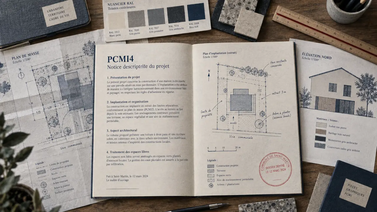 Permis de construire notice PCMI4 ouverte, dossier urbanisme et plans