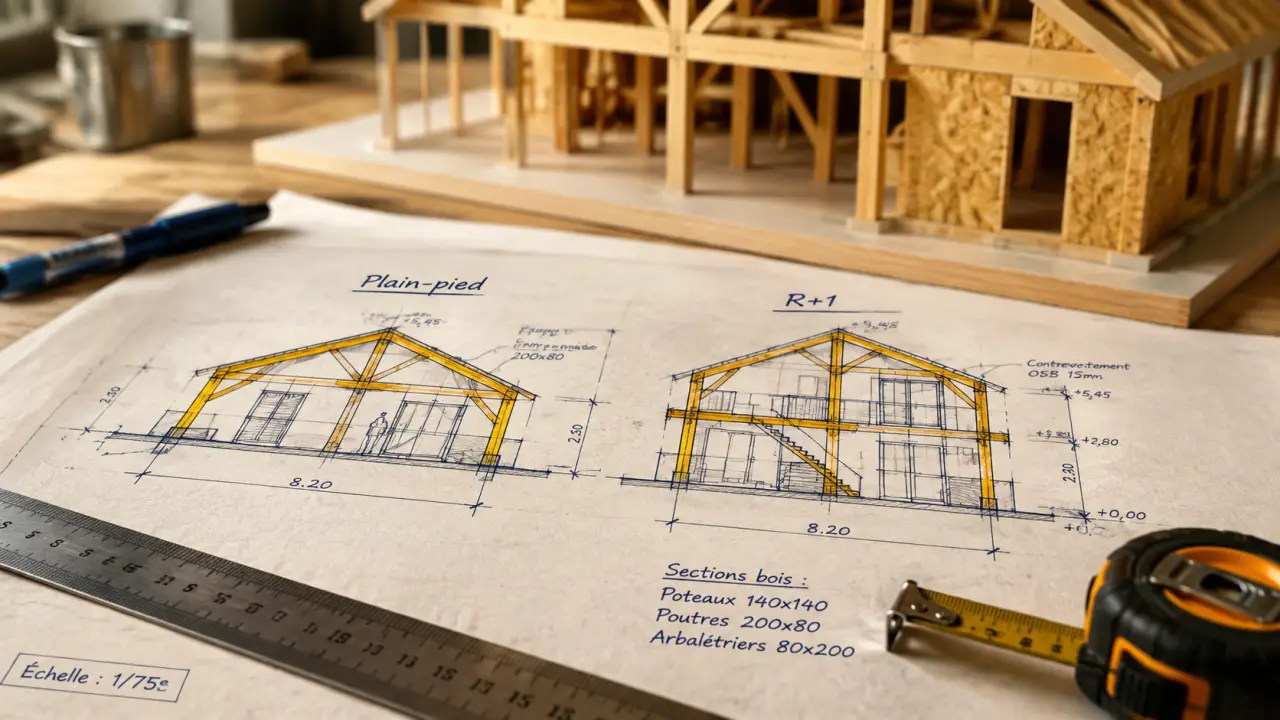 Plan maison ossature bois : Plain-pied ou R+1