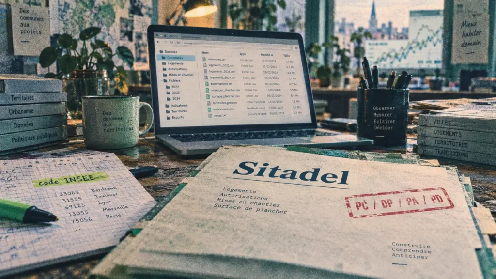 La base Sitadel permet de trouver les permis de construire par commune, avec quelques précautions